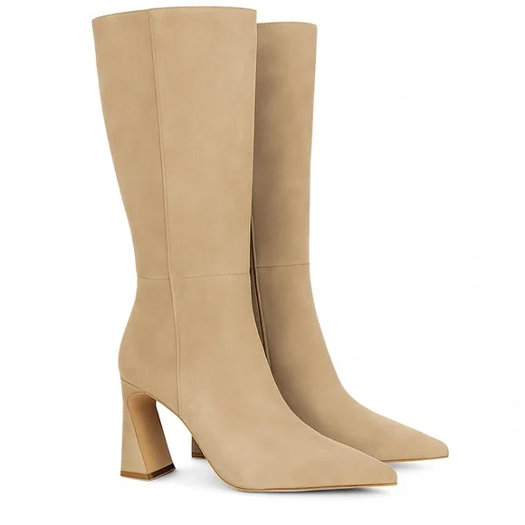 Vince Camuto VC-Tressara 2 Taupe Suede Knee High Cut-Out Heel Boots Size 6M/36.5 - Picture 1 of 7